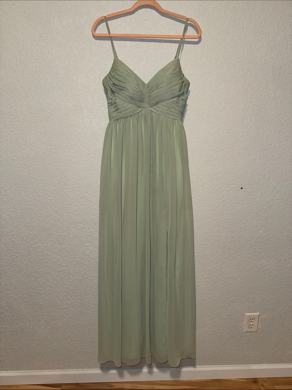 Azazie Sage Green Spaghetti-Strap Maxi Dress